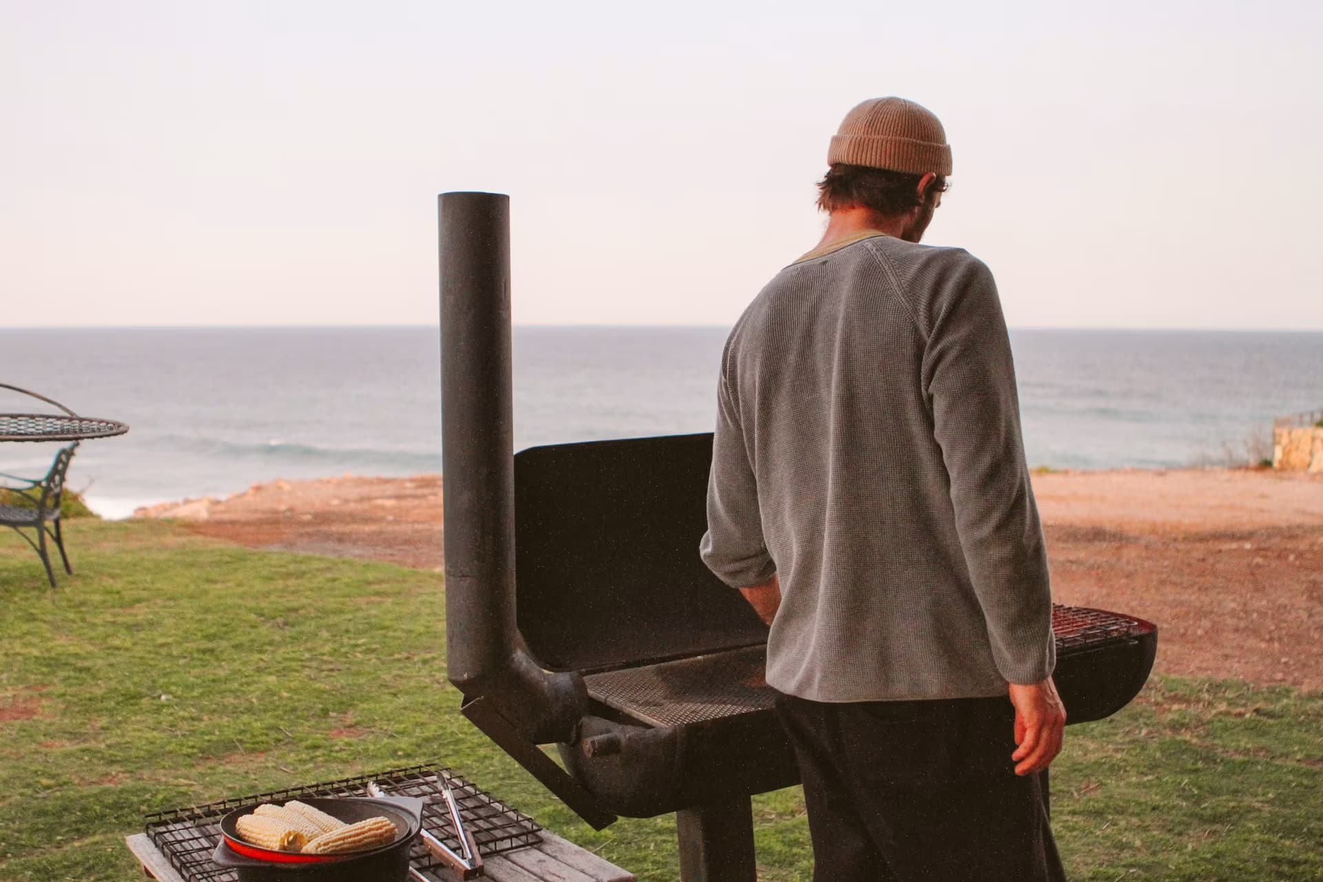 Outdoor cooking with the Atlantic Ocean directly beyond Casa Caro